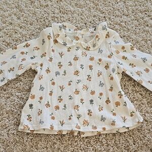 Floral Kids Shirt - White with Orange and Green Accents